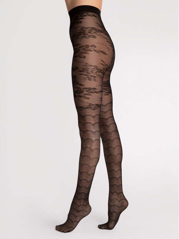 Blumen- & Wellen-Strumpfhose FIORE Aquarius – 30 DEN Dual-Design