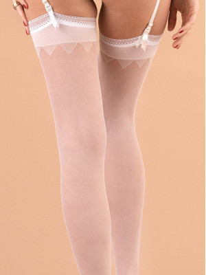 Geometrische Braut-Strapsstrümpfe FIORE Bianca – 8 DEN Ultra-Transparent