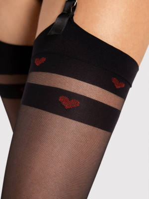 Rote Herzen Strapsstrümpfe FIORE Eternal – 20 DEN Transparent