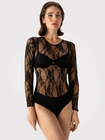 Floral Lace Bodysuit FIORE Jill — Long Sleeve Sheer Style