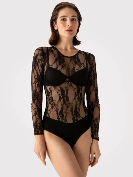 Blumen-Spitzen-Body FIORE Jill – Langarm Transparenter Stil