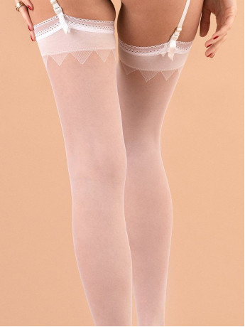 Geometrische Braut-Strapsstrümpfe FIORE Bianca – 8 DEN Ultra-Transparent