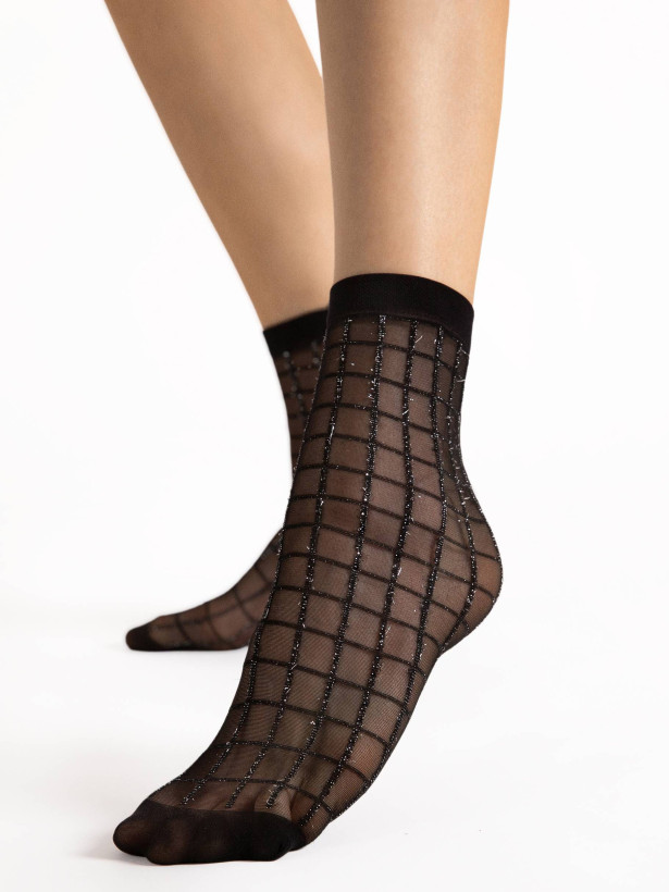 Glitzer-Gitter-Söckchen FIORE Grid – 20 DEN Transparent Gemustert