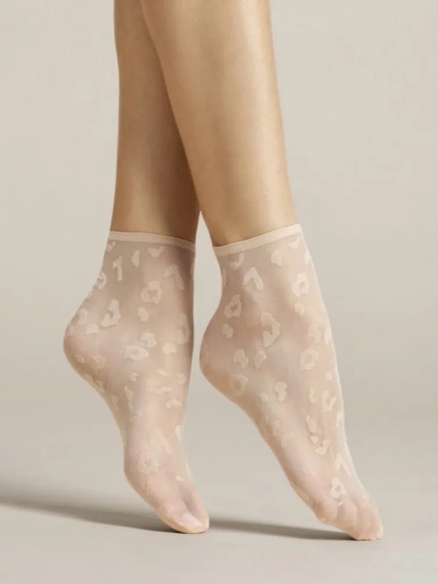 Leopard Print Ankle Socks FIORE Doria — 8 Den Ultra Sheer