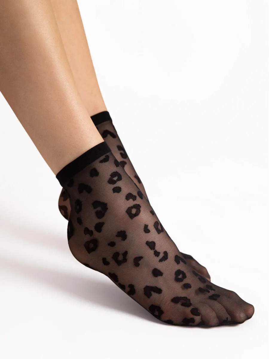 Leopard Print Ankle Socks FIORE Doria — 8 Den Ultra Sheer