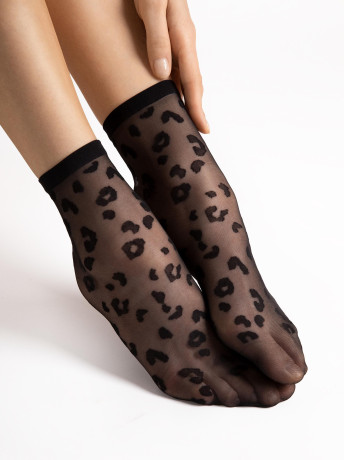 Leopard Print Ankle Socks FIORE Doria — 8 Den Ultra Sheer