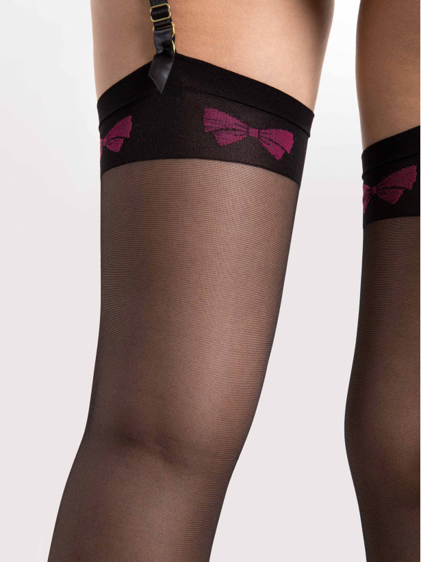 Schleifen-Muster Strapsstrümpfe FIORE Lola – 20 DEN Transparent