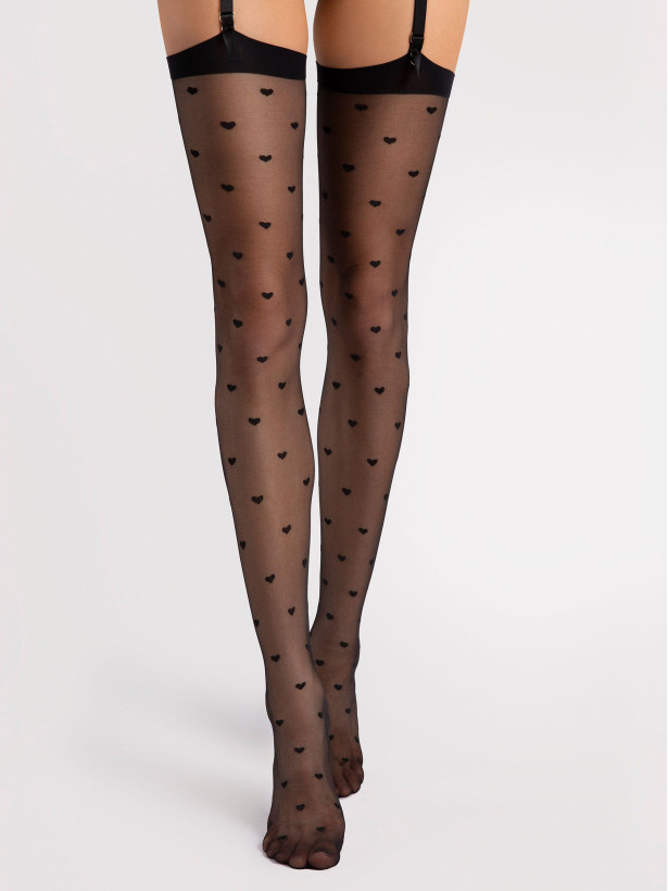 Herz-Muster Strapsstrümpfe FIORE Love Booster – 15 DEN Romantisch