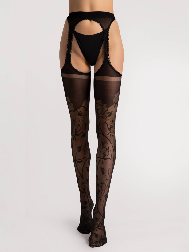 Mock Suspender Tights FIORE Amorosa — 30 Den Rose Pattern