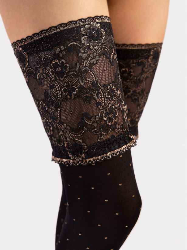 Polka Dot Hold-Ups FIORE Notte — 40 Den Gold Lurex Pattern