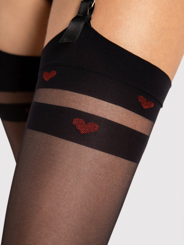 Rote Herzen Strapsstrümpfe FIORE Eternal – 20 DEN Transparent