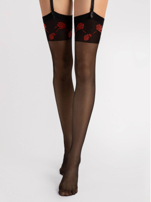 Rote Rosen Strapsstrümpfe FIORE Sabado – 20 DEN Transparent