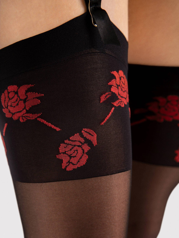 Rote Rosen Strapsstrümpfe FIORE Sabado – 20 DEN Transparent
