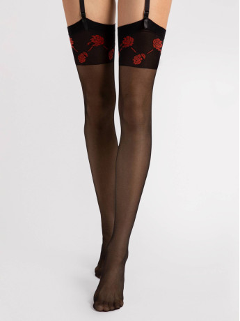 Rote Rosen Strapsstrümpfe FIORE Sabado – 20 DEN Transparent