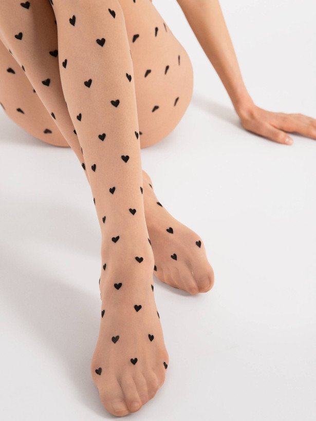 Small Heart Pantyhose FIORE Love Potion — 15 Den Sheer Hosiery