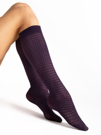 Strukturierte Kniestrümpfe FIORE Twilla – 40 DEN Geometrisch