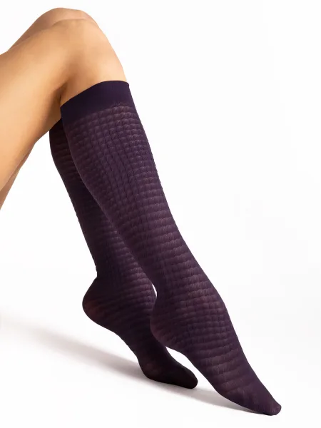 Textured Knee-High Socks FIORE Twilla — 40 Den Patterned Hosiery