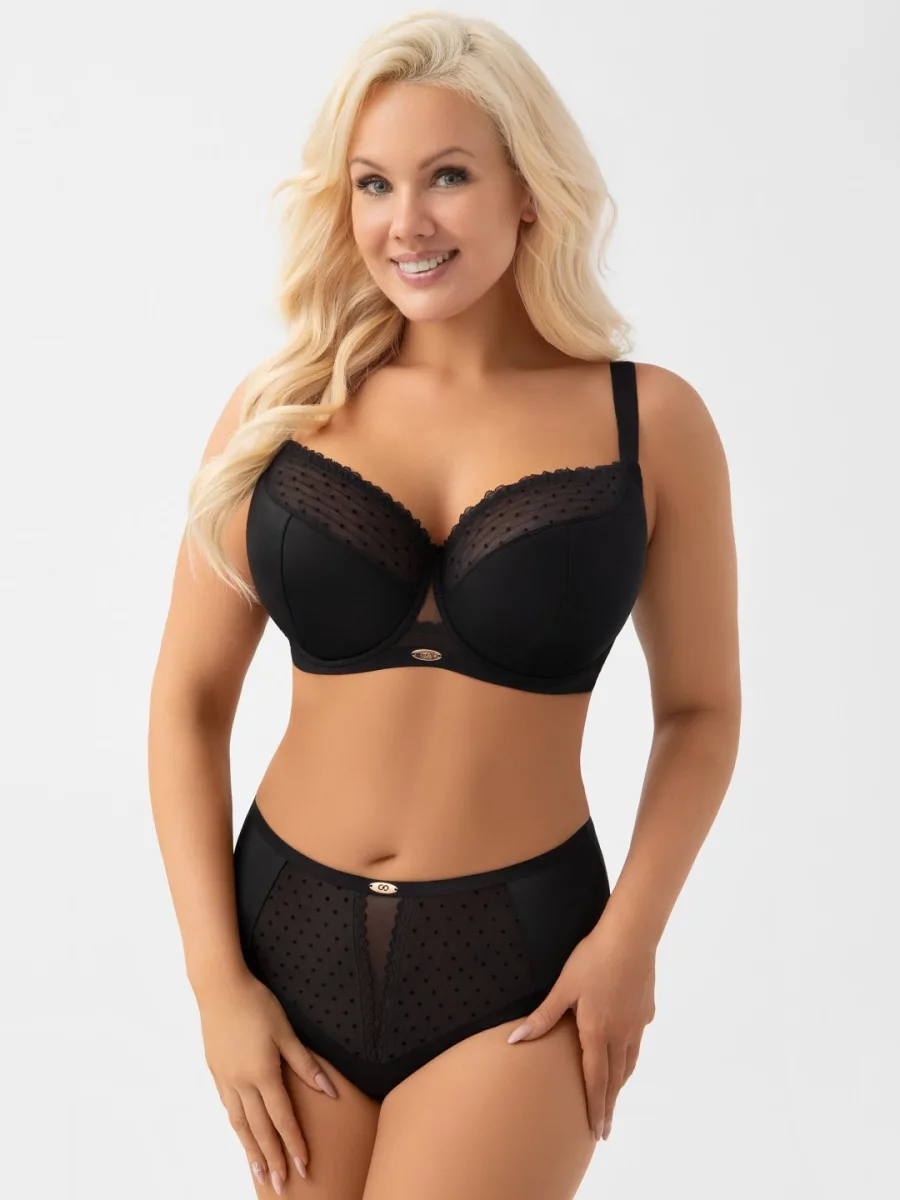 Black Dotted Underwired Semi-Padded Bra Gorsenia Dotti G021