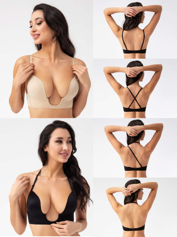 Beige Plunge Bra Gorsenia G025 – Seamless Deep V-Neckline