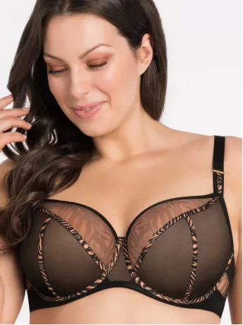 Schwarzer Animal-Print BH Gorsenia K879 – Überlegener Full-Bust-Support