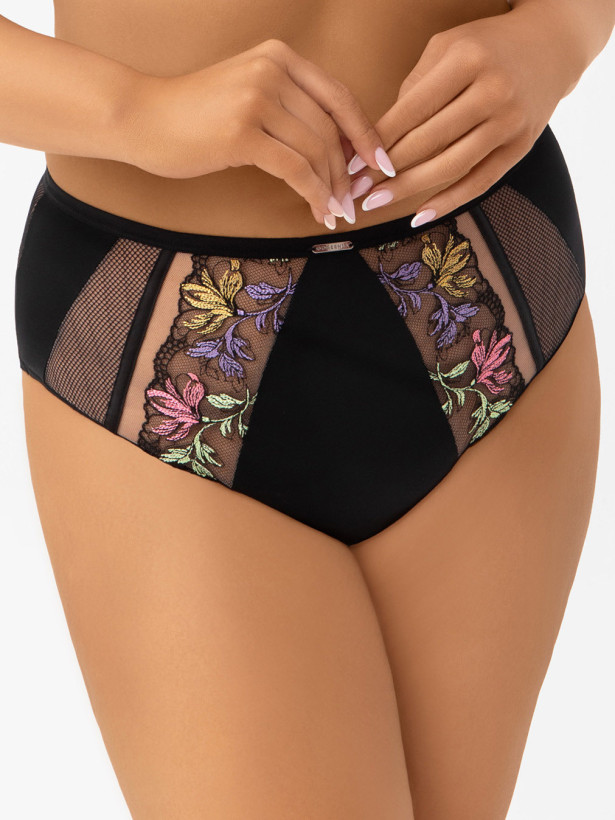 Black Brazilian Panties Gorsenia B002 Lilu — Vibrant Floral Lace