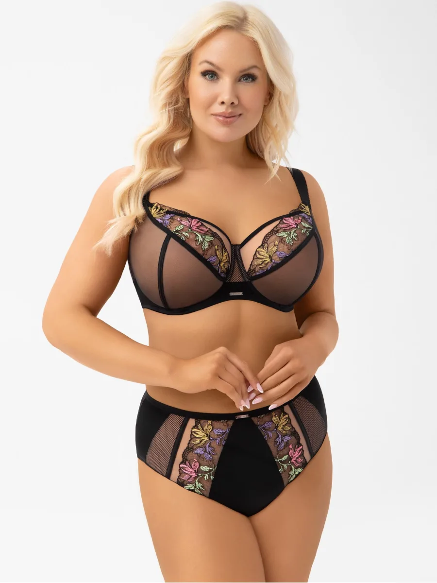 Schwarzer bestickter BH Gorsenia G002 Lilu — Halt für tiefe Cups