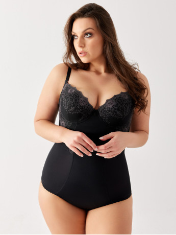 Black Plunge Bodysuit Gorsenia G184 — Padded Cup Support