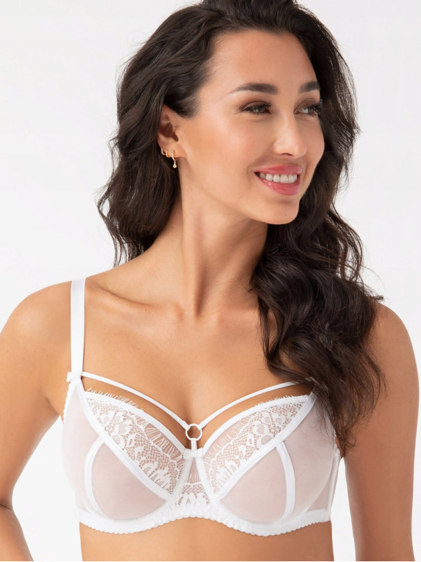 Weißer Strappy-BH Gorsenia K496 – Schmale Bügel Stützkraft