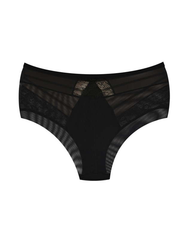 High-Waist Briefs Strappy Mesh Mediolano Spider 19252 – Jet Black