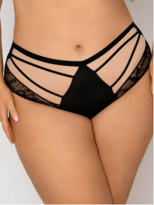 Hochtaillierter Slip mit Riemchen und Mesh Mediolano Spider 19252 – Tiefschwarz