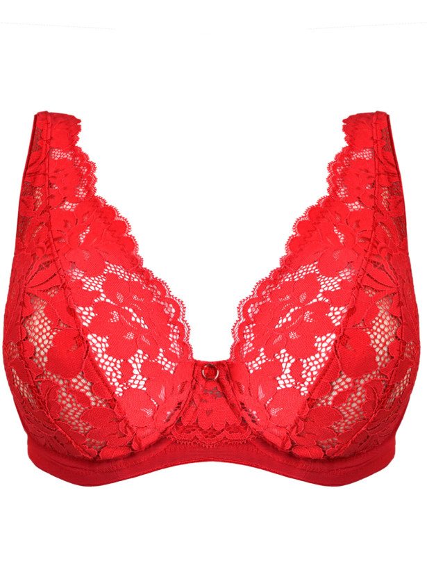 Plunge Lace Bralette Mediolano Jasmin – Raspberry Red