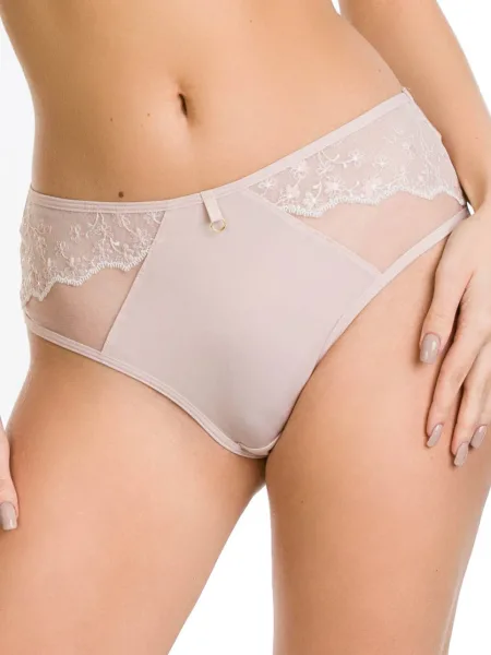 Beigefarbener Spitzen-Slip Mediolano Fiori 19157