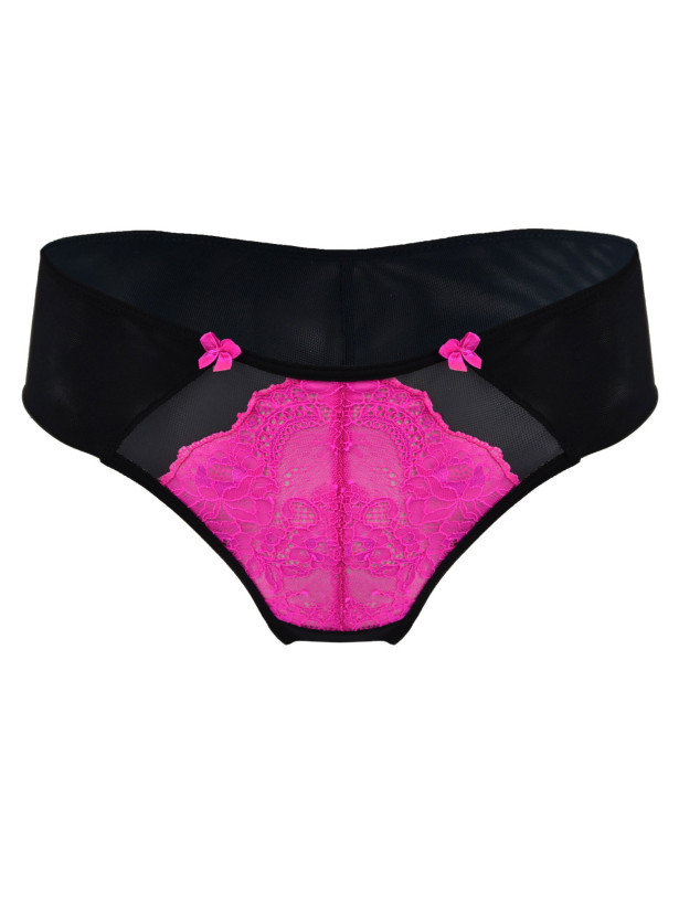 Black Brazilian Panties with Bright Pink Lace Mediolano Fluo 19155