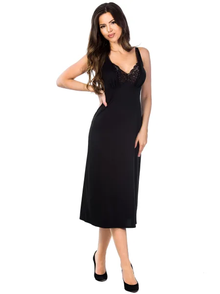 Black Nightgown Mediolano Pola 05050 — Lace Trim