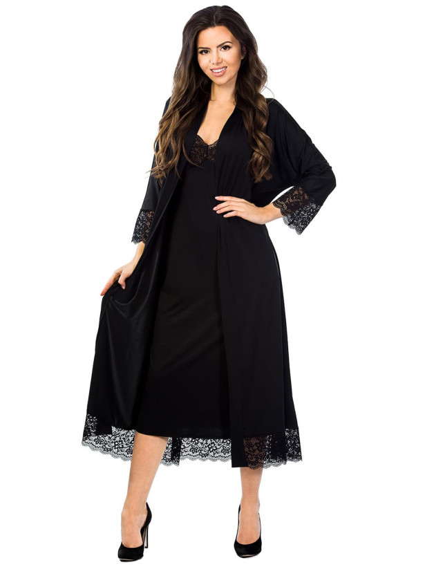 Black Nightgown Mediolano Pola 05050 — Lace Trim