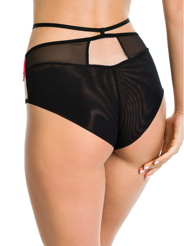 Black Panties with Red Lace & Waist Straps Mediolano Delice 19091 Red