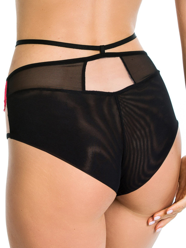 Brazilian-Slip mit Riemchen und Roter Spitze Mediolano Delice 19091 – Schwarz-Rot