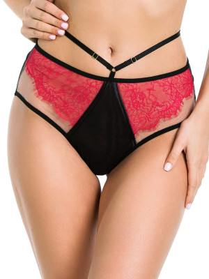 Brazilian-Slip mit Riemchen und Roter Spitze Mediolano Delice 19091 – Schwarz-Rot