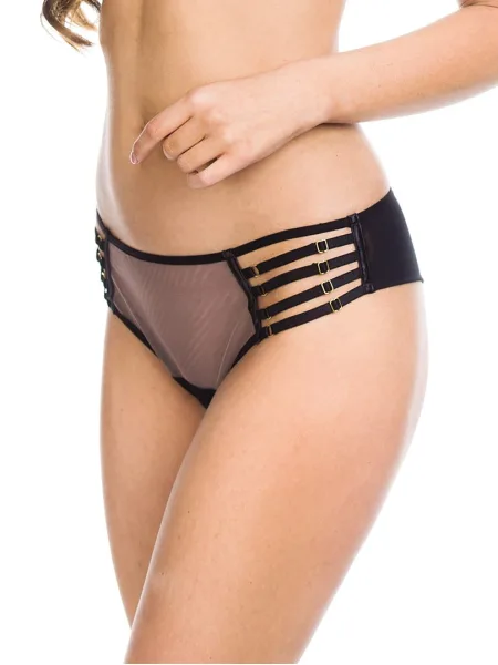 Brazilian-Slip mit Riemchen-Hüftdetail Mediolano Naked 19064 – Tiefschwarz