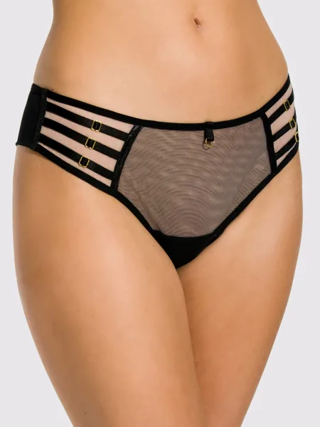 Brazilian-Slip mit Riemchen-Mesh Mediolano Naked 19064/1 – Tiefschwarz