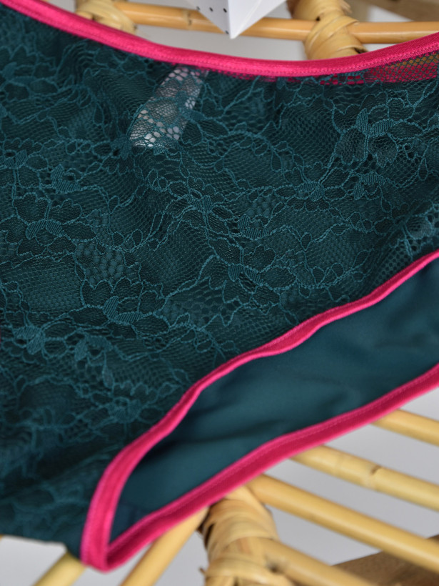Emerald Green Lace Panties with Pink Trim Mediolano 2111