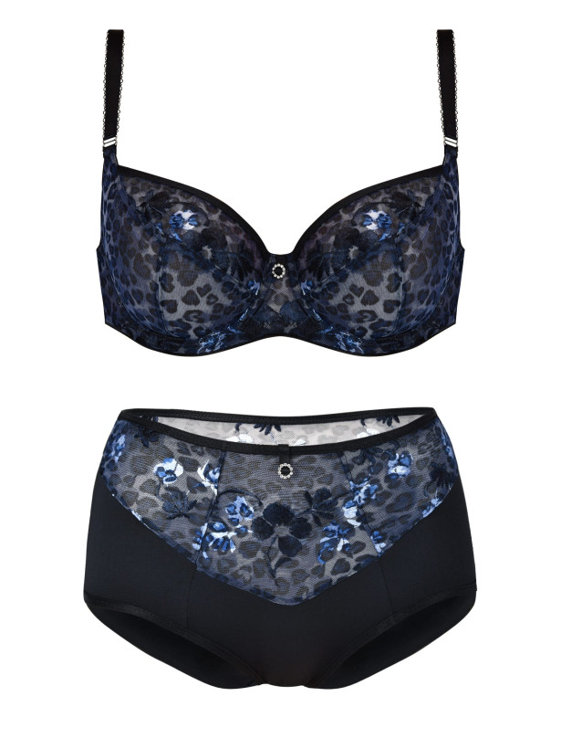 Midi-Slip mit Besticktem Blue-Panther-Muster Mediolano 19087 – Tiefschwarz