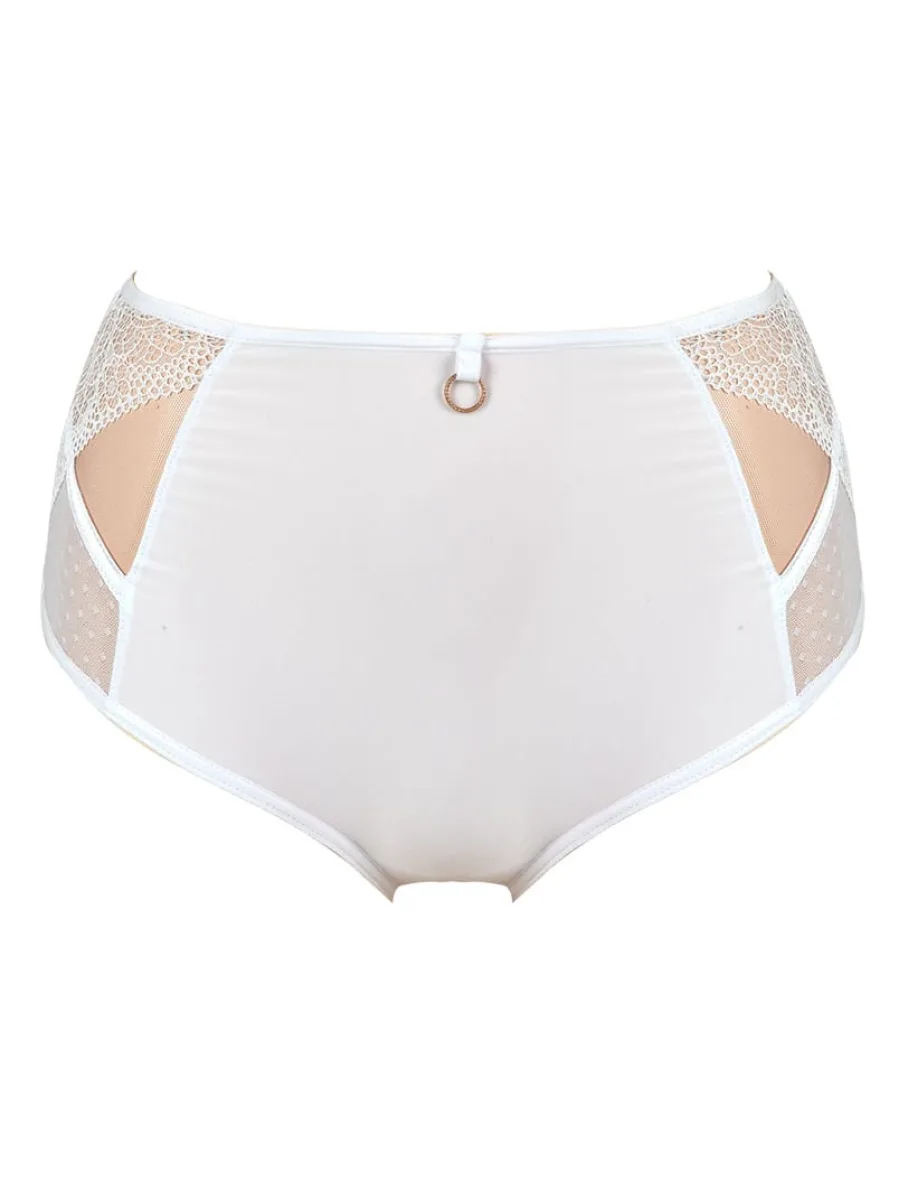 Hochtaillierter Slip mit Spitze und Mesh Mediolano Dots 19057 – Arktisches Weiß