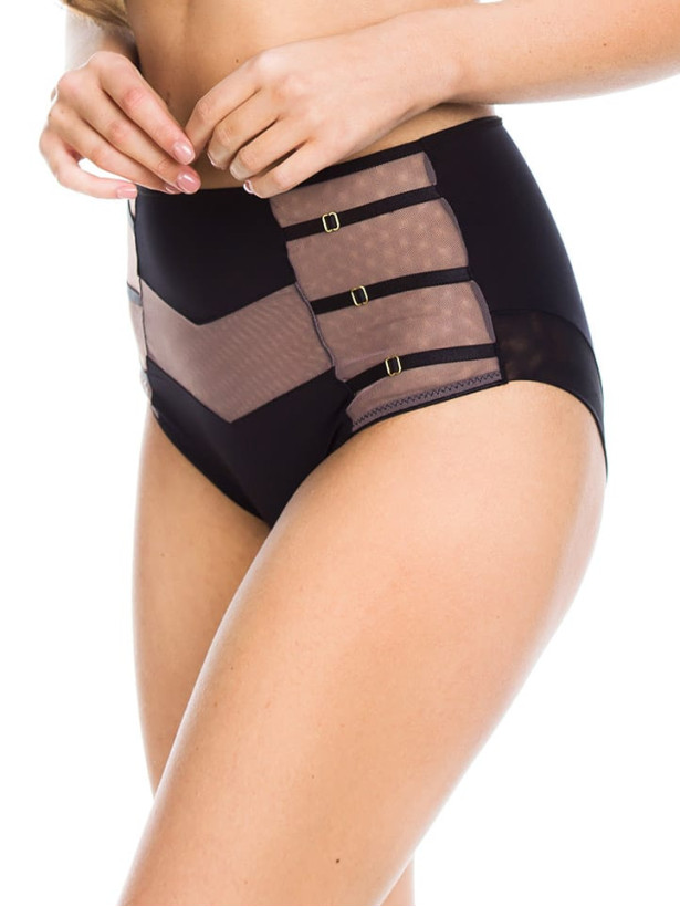 High-Waist Briefs Sheer Mesh Mediolano Naked 19064 – Jet Black
