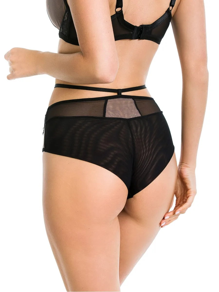 Hochtaillierter Slip mit Riemchen und Spitze Mediolano Delice 19091 – Tiefschwarz