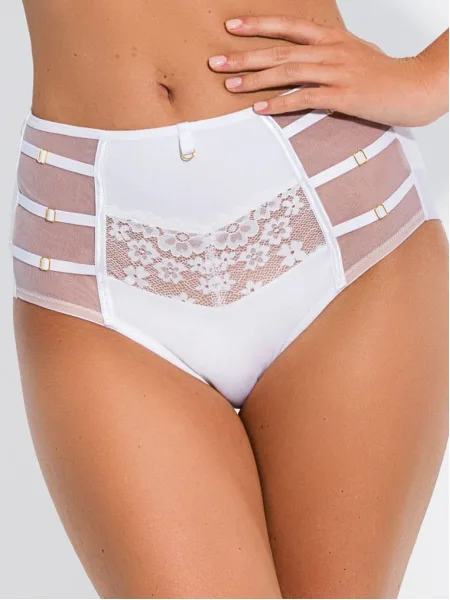 Hochtaillierter Slip mit Riemchendetails und Spitze Mediolano Deziro – Strahlendes Weiß