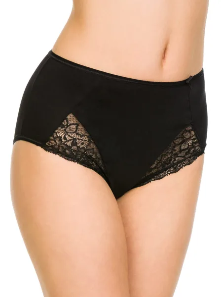 Hochtaillierter Slip mit Spitzenbesatz Mediolano Kim 07031 – Tiefschwarz