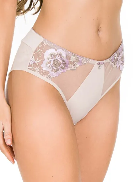 Luxuriöser Beigefarbener Guipure-Spitzen-Slip Mediolano Camelia 19153