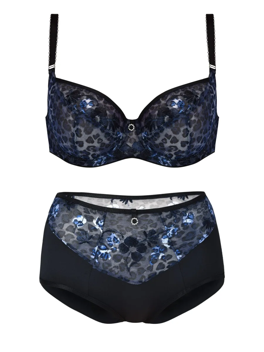 Midi-Slip mit Besticktem Blue-Panther-Muster Mediolano 19087 – Tiefschwarz
