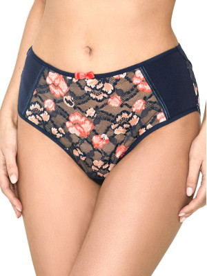 Navy Blue Midi Panties with Vibrant Embroidery Mediolano Demi 19123